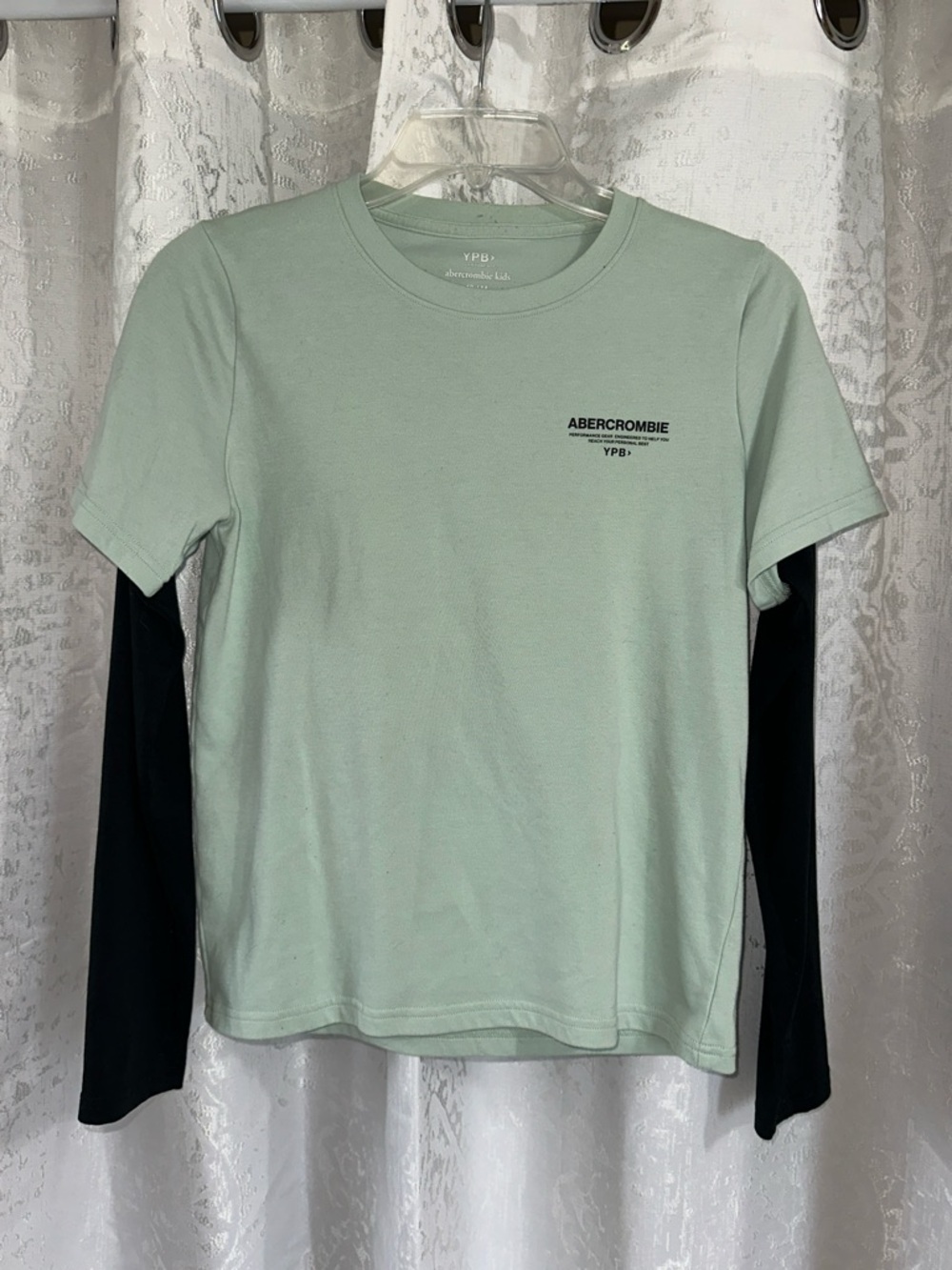 Abercrombie YPB Youth Mint Green Layered Look Tee, Soccer Theme, Sz 13/14